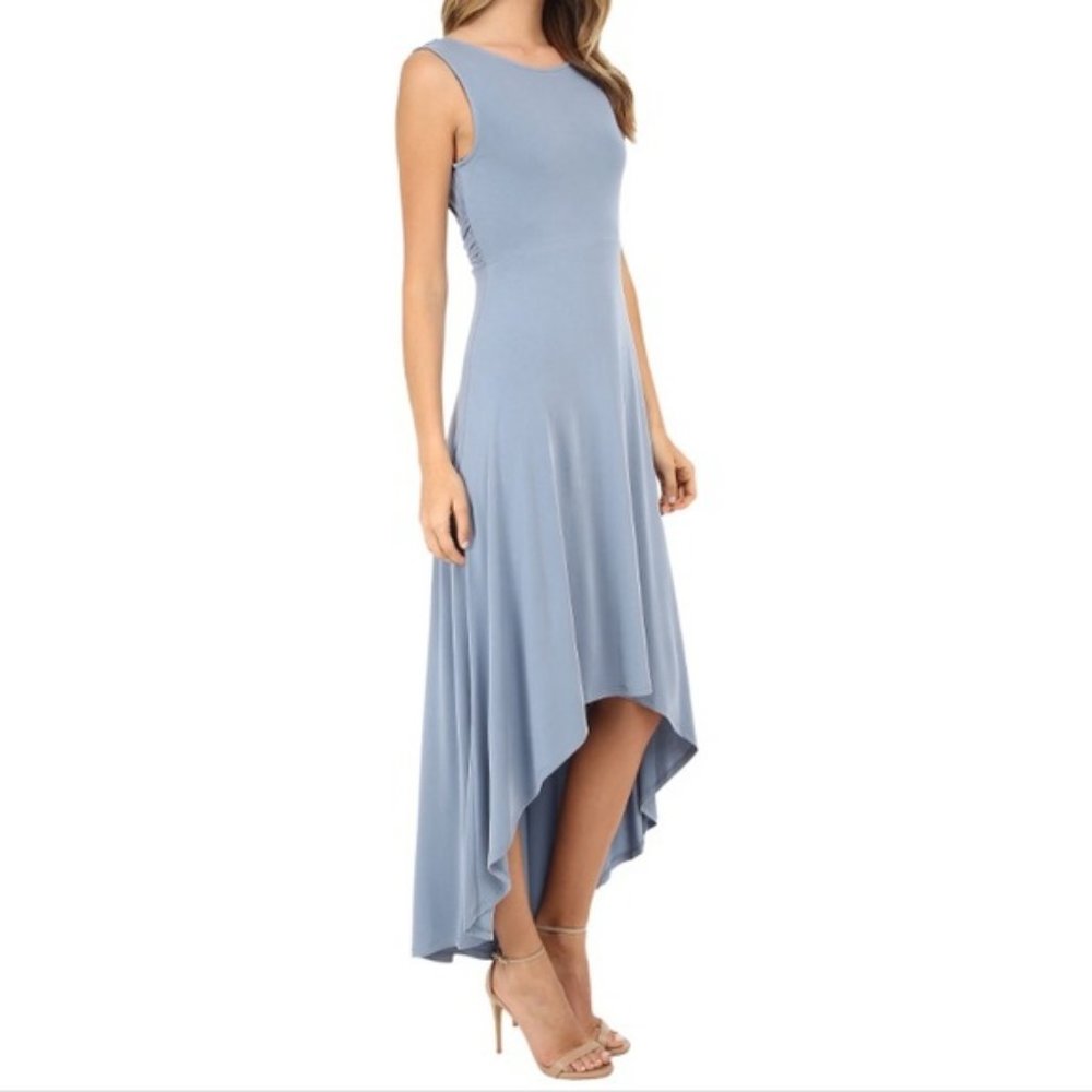 BCBG High Los Fara Blue Twist Open Back Dress - S